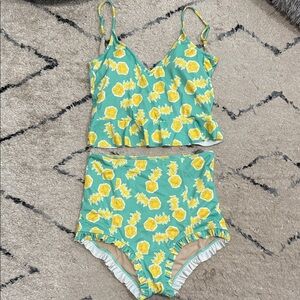 Women’s size small Kortni Jeane Mint and Yellow pineapple Swimsuit